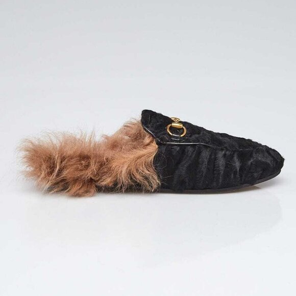 Gucci Black Shearling and Fur Princetown Mule Flats Size 4.5/35 - Picture 3 of 4